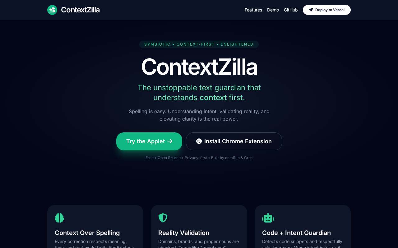 Contextzilla — the page as it looks right now